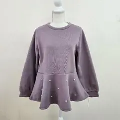 新品 裾フリル ペプラムスウェット 裏起毛 パール スウェット フレア