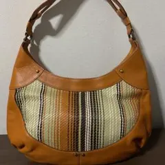 ☆開店セール☆ 使用1日 美品 コールハーン レザー×ストロー スタッズバッグ