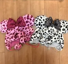 【即日発送】ディズニー　ミニー　ヒョウ柄ファンキャップ　黒　ピンク