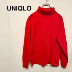 UNIQLO 長袖 トレーナー ハイネック レギュラー丈レッド Mサイズ　美品