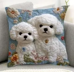 クッションカバー❣️トイプードル マルチーズ ビジョン 犬 刺繍風 ペット