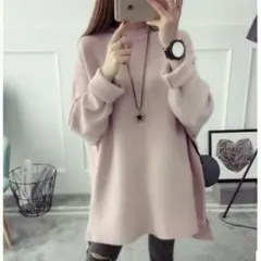 今年大人気 残1 ワンピース ピンク ニット 長袖 防寒 上品 イング風