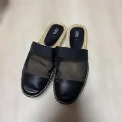 ZARA メッシュ エスパドリーユ サンダル ブラック 36 23.5のサムネイル