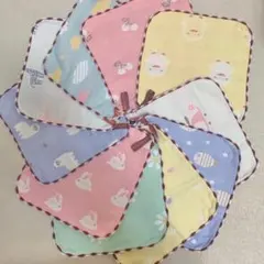 カラフルハンカチタオル 10枚セット コットンガーゼ 紐付ループ 幼稚園 保育園