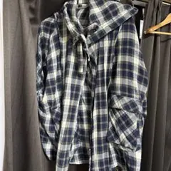 TAKUYA∞着用　フード付きチェックシャツ ネイビー