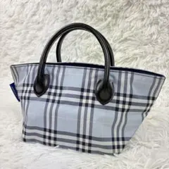 【美品】バーバリーブルーレーベル　ハンドバッグ　逆台形　船型　ノバチェック　青