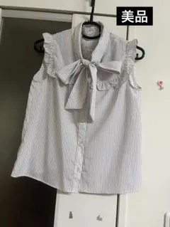 【美品】プロポーション　ノースリーブブラウス　フリル　リボン帯