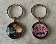 【生命の樹 キーホルダー】ファションDIY 2Dフラット 各1個 裏面シルバー