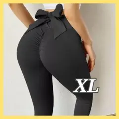 バックリボン　ヨガウェアレギンスパンツ 黒 XL 着圧　スパッツ フィットネス