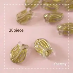 【E001】チューリップビーズ / フラワービーズ / クリア＆ゴールド 20個