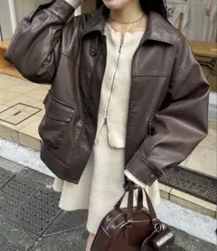 chico フェイクレザーミドルルーズジャケット