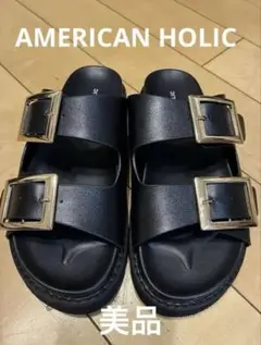 美品　AMERICAN HOLIC ブラックサンダル ダブルバックルのサムネイル