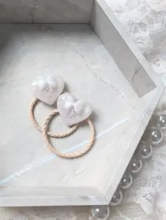 ぷくぷくハートヘアゴム　ハート×リボン　ピンクホワイトでとびきり可愛く♡