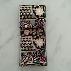 ペンケース　インド刺繍リボン　【No.93】