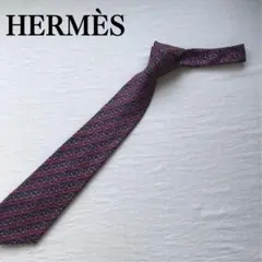 エルメス ネクタイ 赤色 総柄 絹 ビジネス おしゃれ カラフル【n3668】