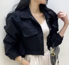 ブラックデニムクロップドジャケット
