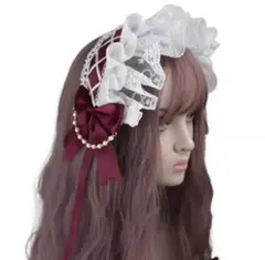 【フリルいっぱい♡ヘッドドレス】濃い赤
