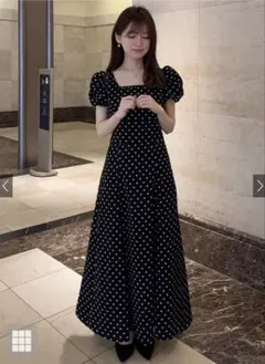 ドット柄パフスリーブフレアワンピース ru1163