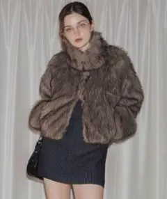 Mili affinity フェイクファーショート丈ダブルジップジャケット