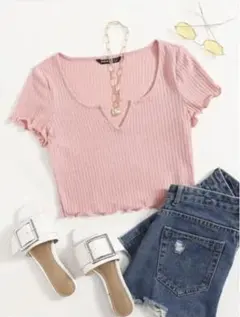 SHEIN ノッチネック レタスエッジ ティー
