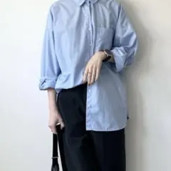 BEAUTY &YOUTH 水色 丈長長袖シャツ ボタン付き　ブラウス