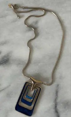 昭和レトロヴィンテージ幾何学的デザイン ネックレス 青と金