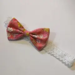 初節句、退院、お宮参り、お食い初めなどに!　金襴リボンのベビーヘアバンド