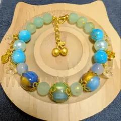 ハンドメイド 青緑ビーズ ブレスレット