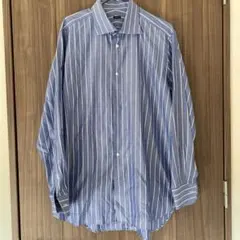 青と白のストライプ 長袖ワイシャツ　大きいサイズ
