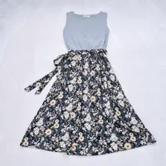 【美品】Andemiu◆花柄フレアワンピース◆ウエストリボン付き◆F(Ｍ相当)