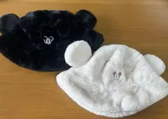 ミッキー バケットハット 黒 ボア ふわふわ バケハ　セット　ベージュ