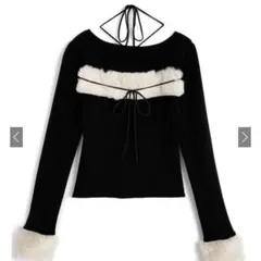 GRL ファーホルターネックリボンニットトップス