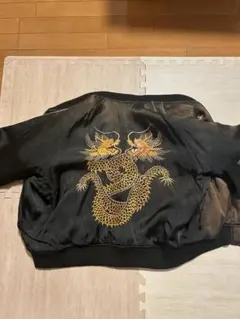 40s-50s オリジナル スカジャン 双龍 黒×金 SPEEDジップ