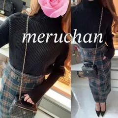 【美品】コーデ売り♡ハイネックリブニット＆ベルト付きチェック柄スカート