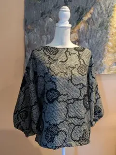 正絹　総絞り　黒地　着物リメイク　七分袖　プルオーバー