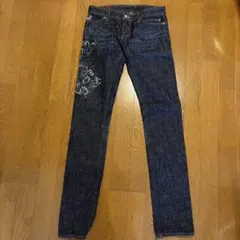 Bobson 刺繍 ダークブルーデニムパンツ