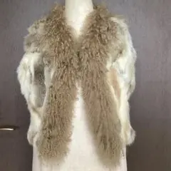 レイビームス　ファーベスト　ラビットファー　ジレ　ベージュ