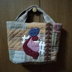フランスアンティーク トート/パッチ イニシャル刺繍×赤いクロスフリル