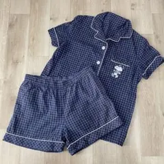 【GU　ジーユー】スヌーピー　チェック柄　半袖パジャマ　上下セット　L