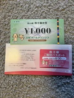 スギ薬局株主優待1000円+優待パスポート1枚のサムネイル