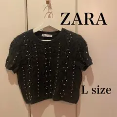 ZARA ビジュー付き 半袖ニット Lサイズ