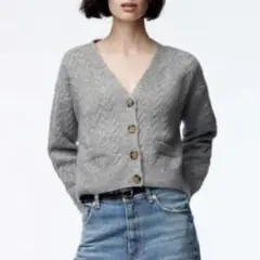 ZARA ザラ ヘリンボーンニットカーディガン Sサイズ グレー