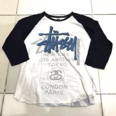 STUSSY ビッグロゴ ラグランシャツ カットソー レア 白紺 Lのサムネイル