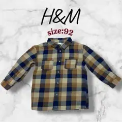 H&M エイチアンドエム　ネルシャツ　キャメル　ネイビー　チェック柄