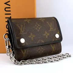 【美品】ルイヴィトン モノグラム マカサー チェーン コンパク 三つ折り財布