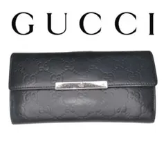 GUCCI ブラックレザー 長財布 GGパターン
