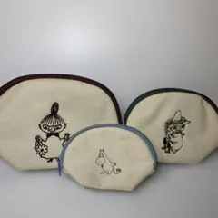 ②ムーミン　シェル型刺繍ポーチ3点セット　付録 非売品　未使用