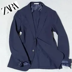 【美品】ZARA ジャケット シアサッカー 夏素材 ネイビー チェック Mのサムネイル