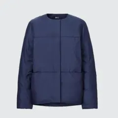 UNIQLO C ノーカラーライトダウンジャケット ネイビー M