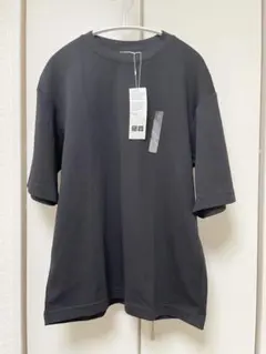 ユニクロエアリズムコットンオーバーサイズTシャツ五部袖　黒　新品未使用　タグ付き